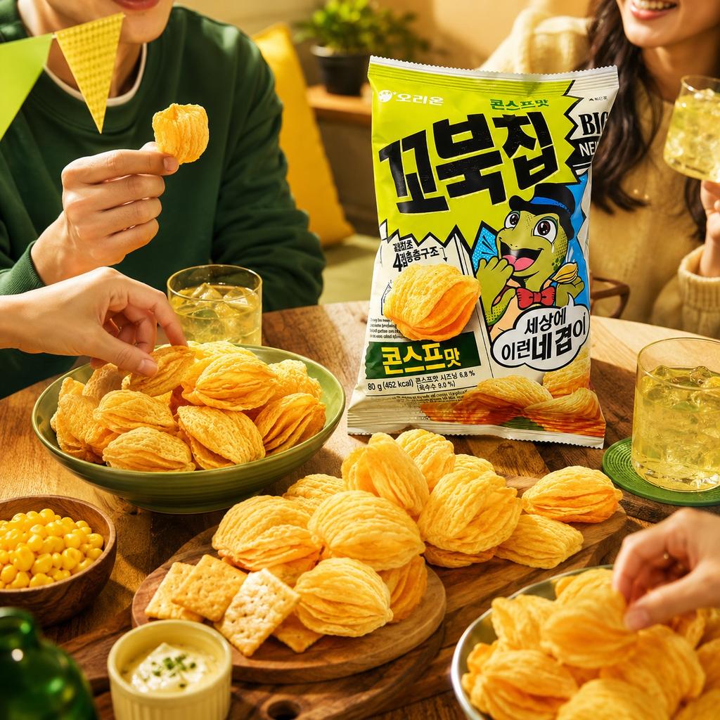 Chips de Maïs Doux Orion en Forme de Tortue 70g snacks soufflés croustillants saveur maïs doux