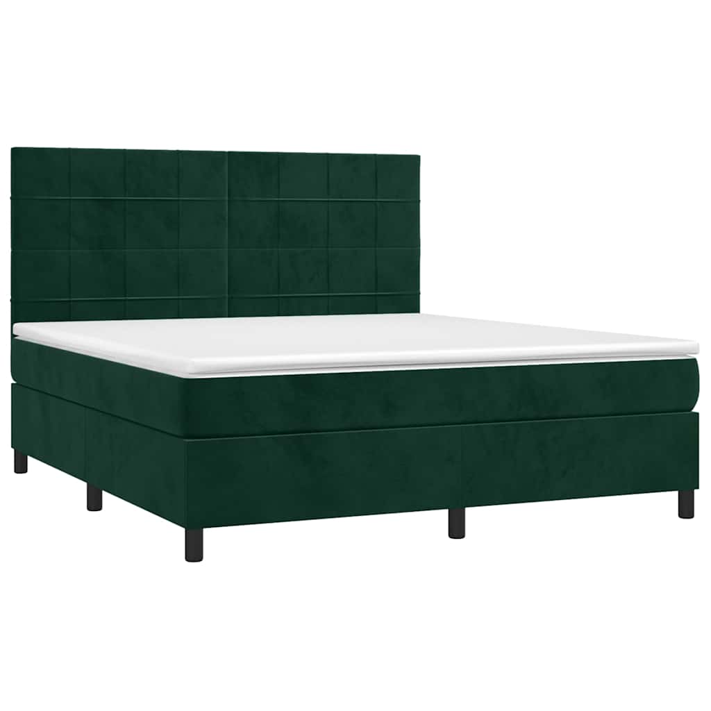 Box Spring Bed with Mattress & LED Dark Green 180x200 Cm Velvet