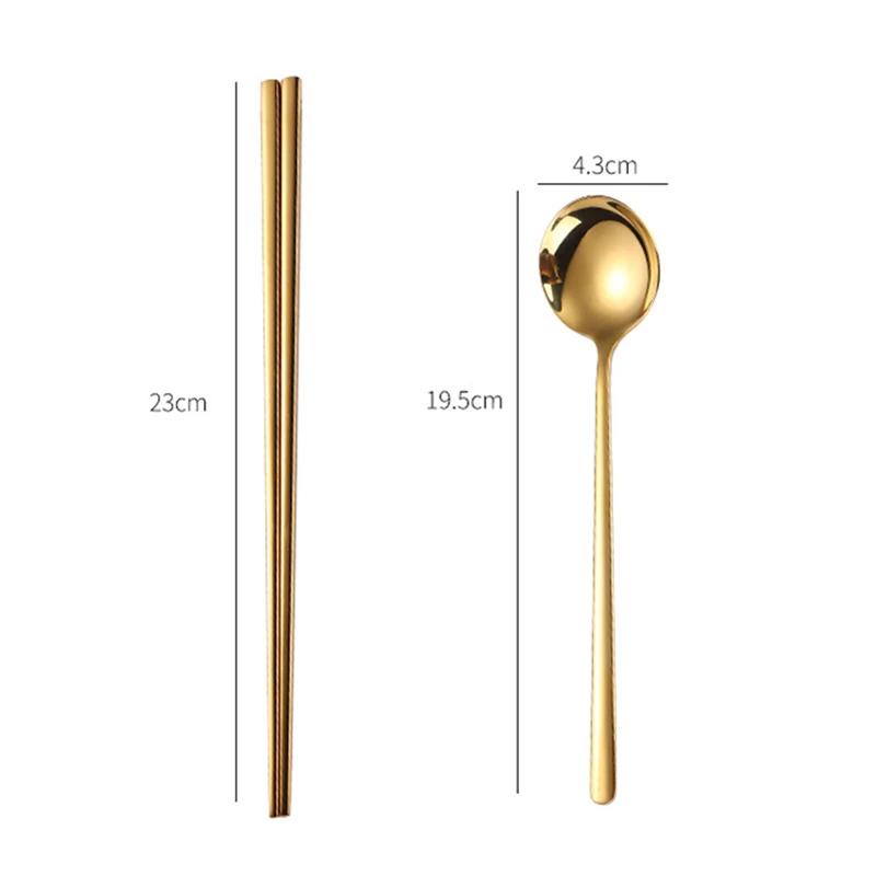 Bacchette coreane con manico lungo, cucchiaio a testa tonda, set di posate in acciaio inossidabile 304, colore solido, stoviglie per la casa, utensili da cucina