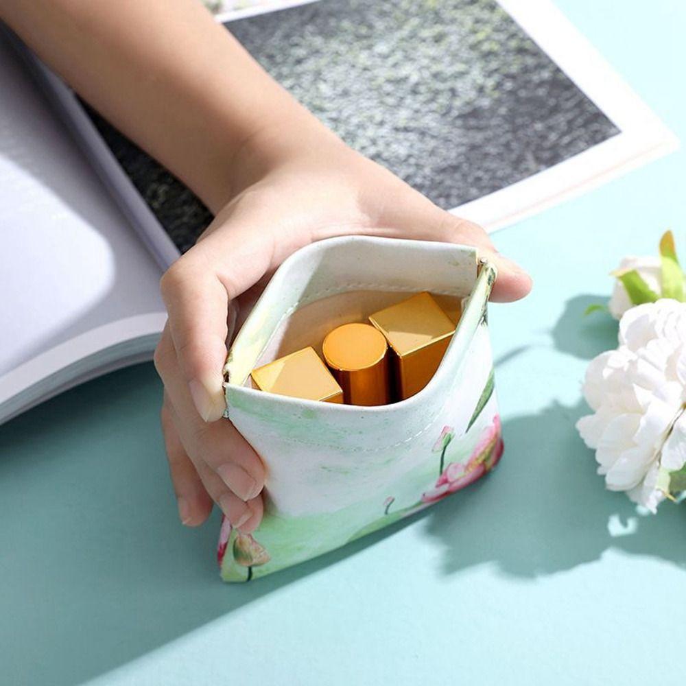 Lattice Self-closing Glasses Bag PU Leather Flower Storage Bag Lotus Sunglass Bag  Jewelry Packing
