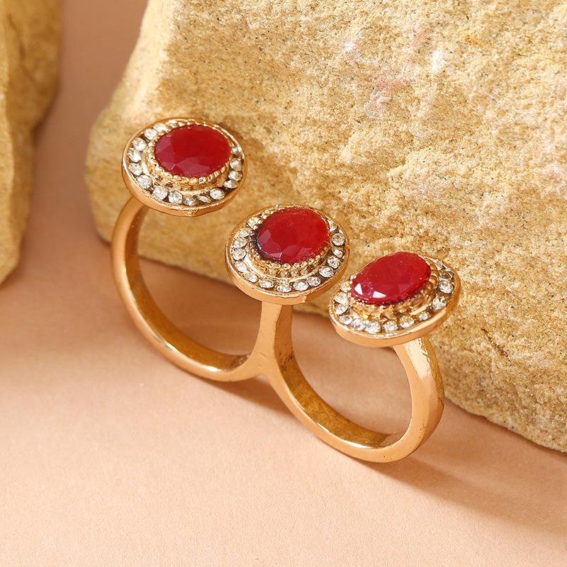 2023 Trendy Women's Luxury Red Agate Open Ring: Retro French Gemstone Style