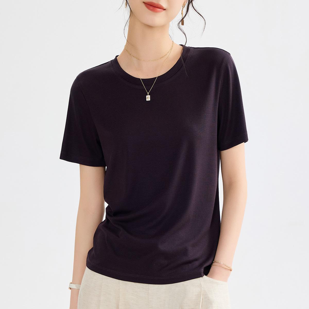 

Тенсел сетка версия круглый вырез короткий рукав женский летний новый переднее плечо тонкий облегающий прохладный топ M