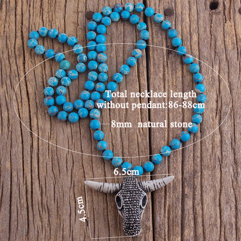 Fashion Boho Jewelry Empire Stones With Bull Head Charm Pendant Handmade Necklace Women Jewelry Gift Dropship