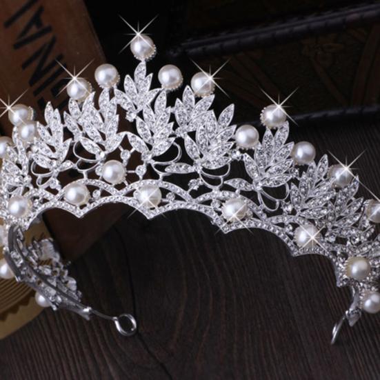 Glänzende Kunstperle, ausgehöhlter Strassstein, eingelegte Haarkrone, Tiara, Braut-Hochzeitsdekoration