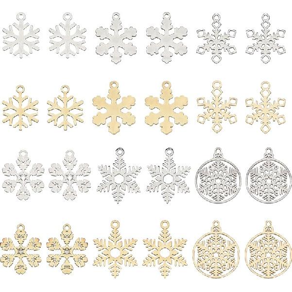 SUNNYCLUE 1 Box 36Pcs 6 Style Snow Charms Christmas Snowflake Charms Xmas Winter Rhinestone Pendants for Jewelry Making DIY Bracelet Necklace