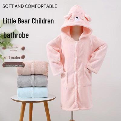 Çocuklar İçin Sevimli Çizgi Film Mercan Polar Kapüşonlu Bornoz - Emici, Tüy Bırakmaz, Kalın, Giyilebilir Pelerin