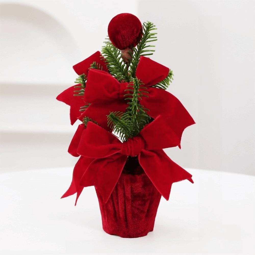 Fabric Christmas Potted Plant Wine Red Christmas Decoration Plant Mini Potted Christmas Tree Desks