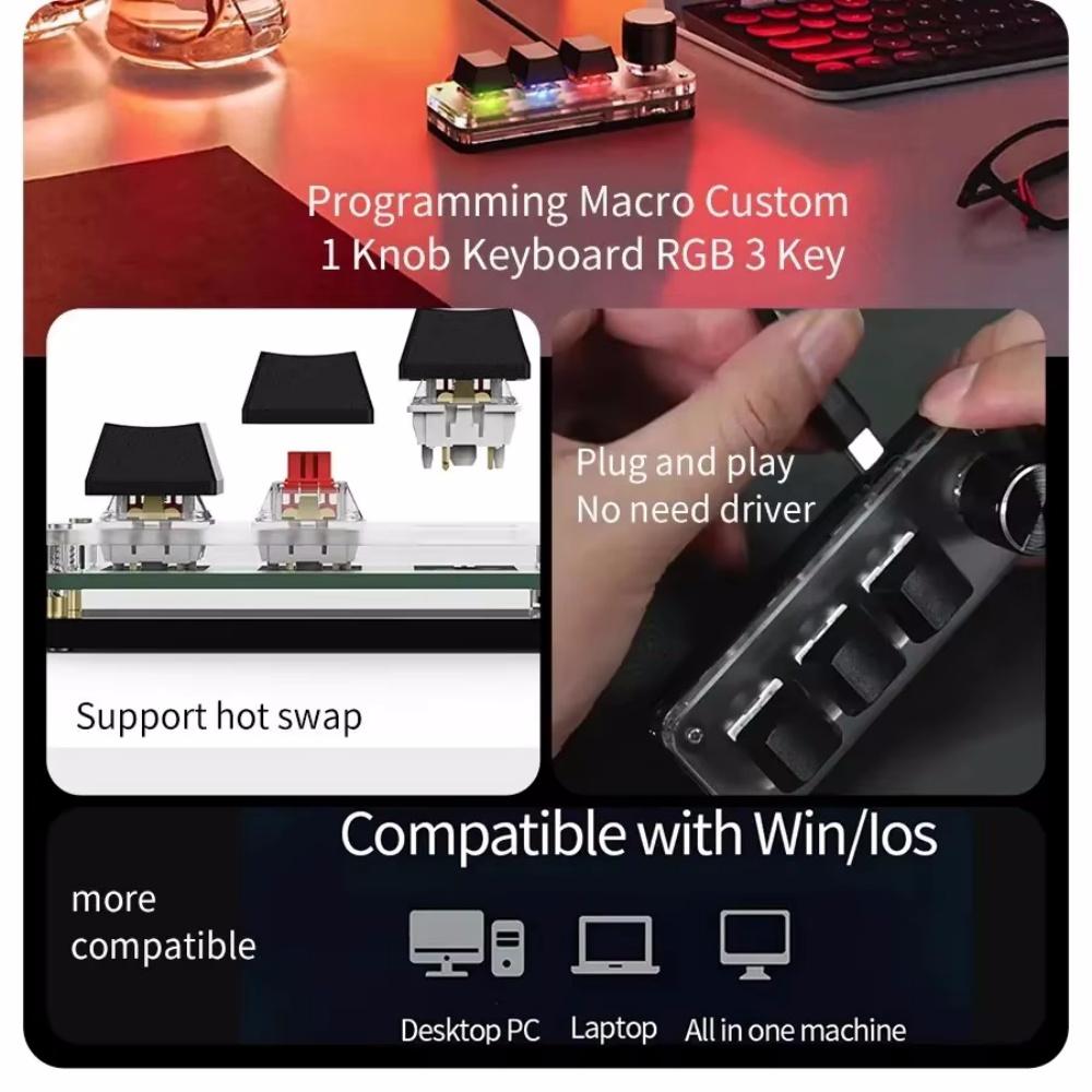 Mini Keyboard 1 Keys 1 Knob RGB Programming Macro Mechanical Keyboard Gaming Custom Switch Portable Keypad For Photoshop