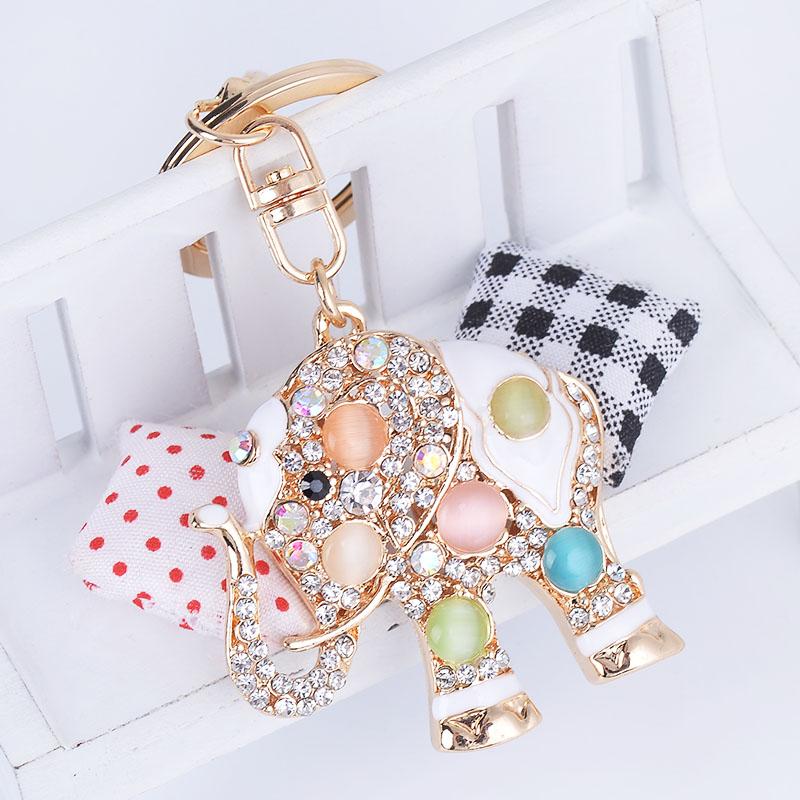Exquisite Precious Stones Inlaid Thailand Elephant Car Keychain Elegant Pendant Gift for Friends Key Chains Ring Porte Clef