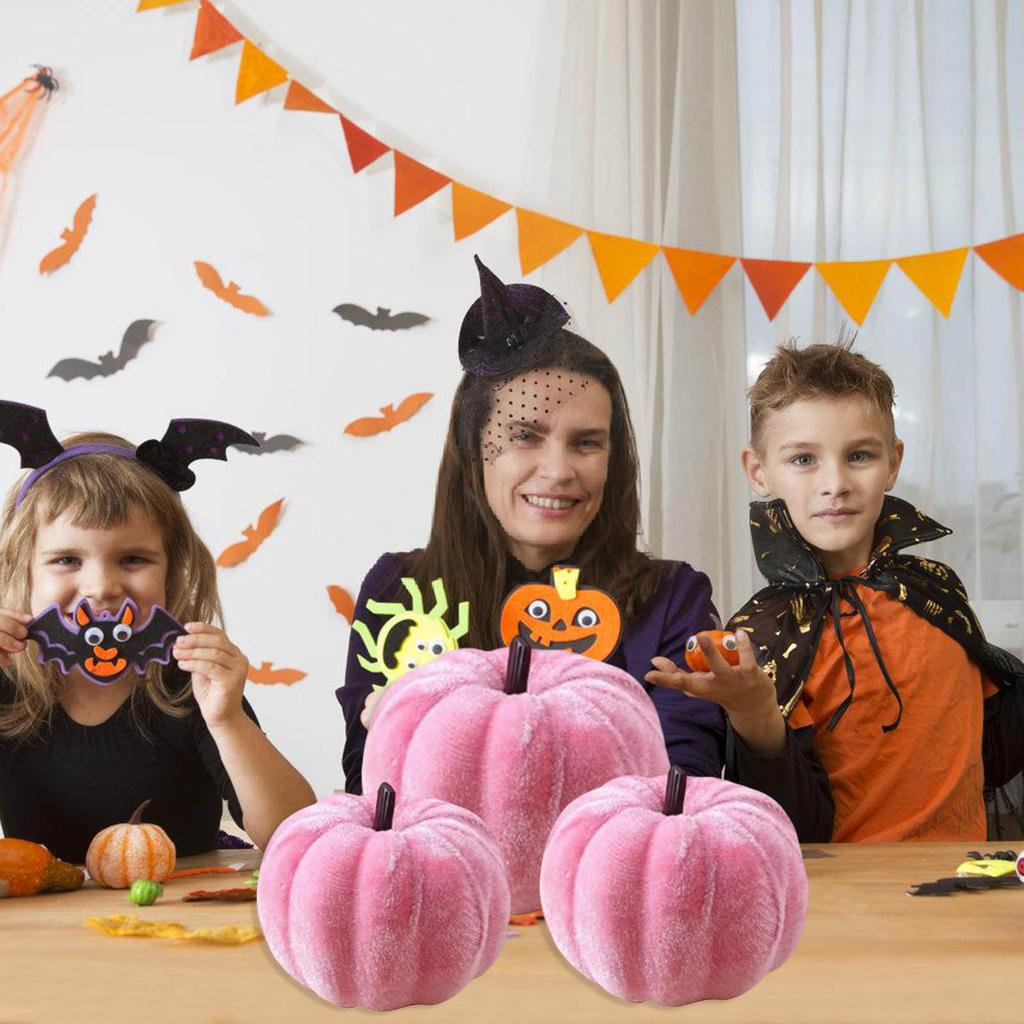 3Pcs Velvety Pumpkin Decoration Artificial Pumpkins For Halloween Christmas Thanksgiving Indoor and Outdoor Decoration