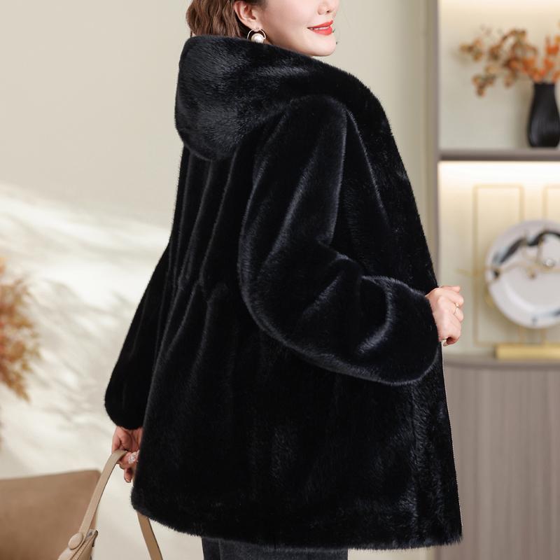 Middle-aged Women's Faux Fur Coat Winter Outerwears Hooded Elegant Thick Warm Fur Jackets for Women Clothes