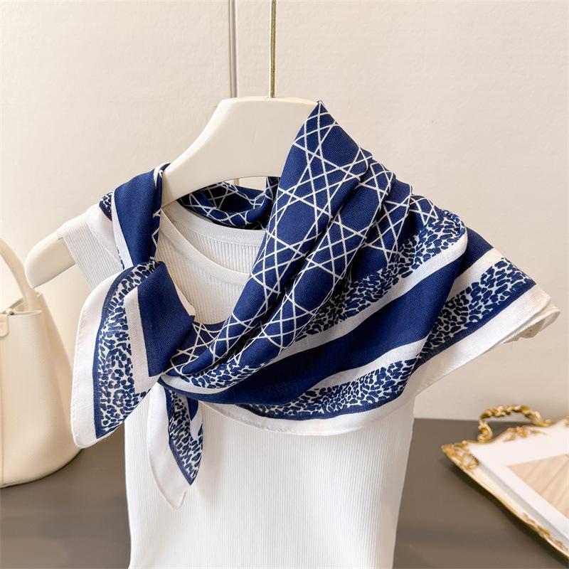 Polka Dot Style Herringbone Pattern Cotton And Linen Small Square Scarf Silk Scarf Imitation Velvet Headscarf Shawl Sun Protection Scarf Women'S Scarf