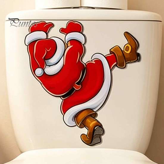 Creative Toilet Seat Clings Christmas Sticker, Funny Santa Claus Decal, Waterproof Home Decorations PVC Holiday Bathroom Wall Decor for Party