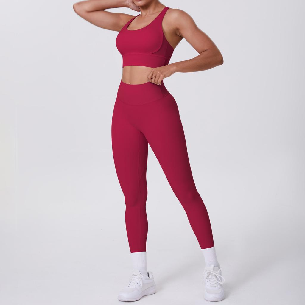 Nude Brushed Cross Back Bra, Casual Sports, Hip Lifting Pants, Fitness Yoga Suit, Two-piece Set