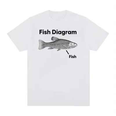 Funny Fish Diagram Meme Graphic Men Clothing Tee Shirt Homme Fashion Harajuku Kawaii T-shirt Women's Y2K Clothing