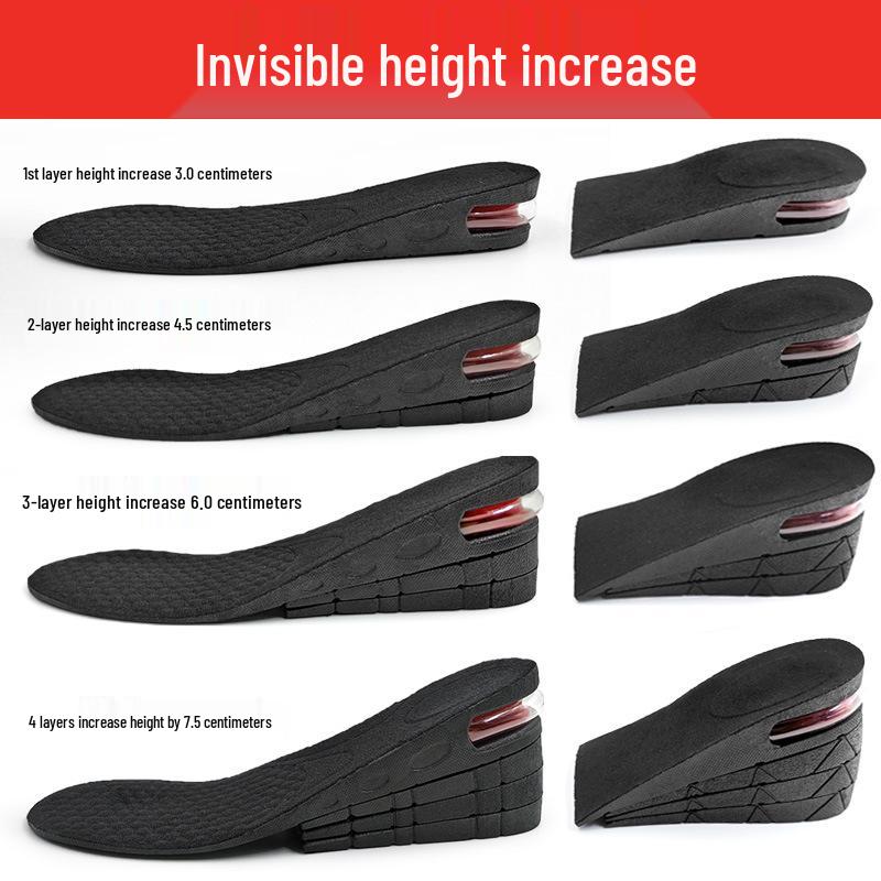 Height Boosting Sports Insoles: Shock-Absorbing, Invisible Air Cushion with Three-Layer, Four-Layer, and Half Pad Options for Men and Women