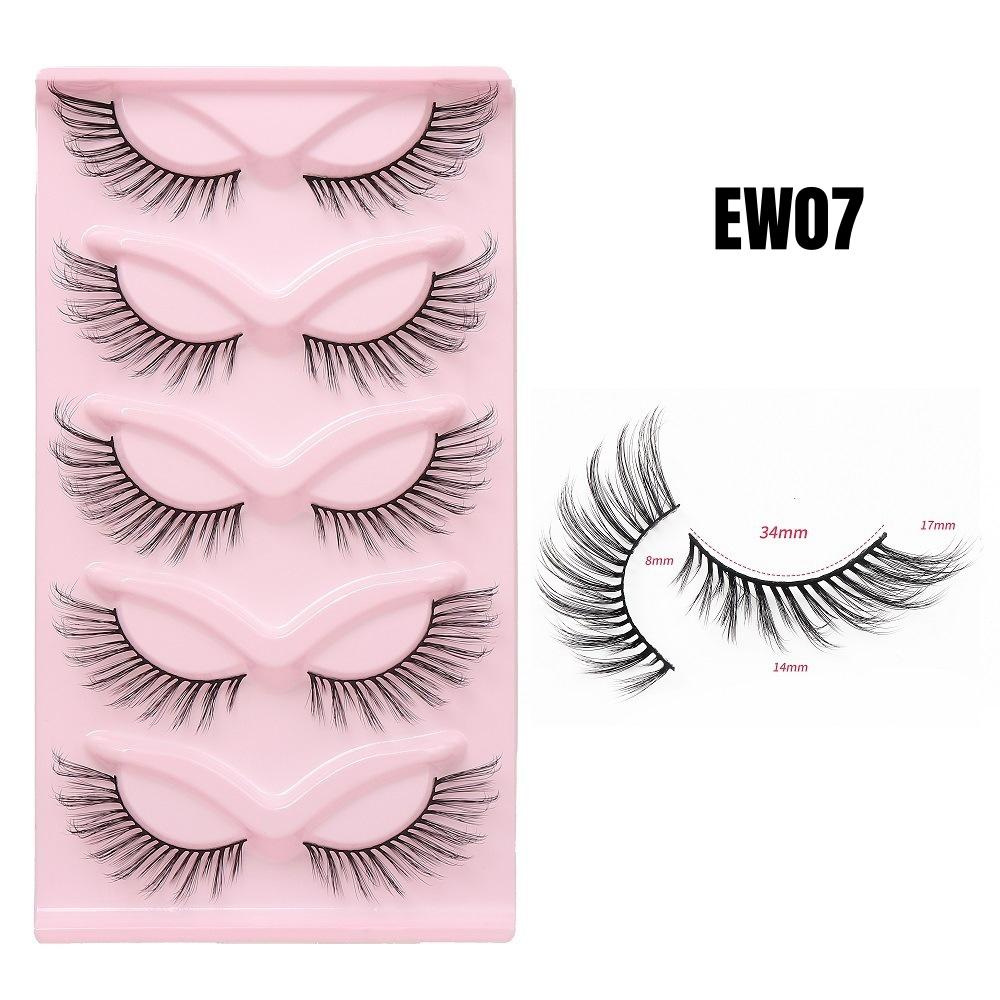 5 Pairs Fake Eyelashes Strip False Eyelashes Cat Eye Natural Tapered Half Lashes Fox Eye Winged Cat Eye Eyelash Extension Tool Natural Long&Mix&opp чёрный