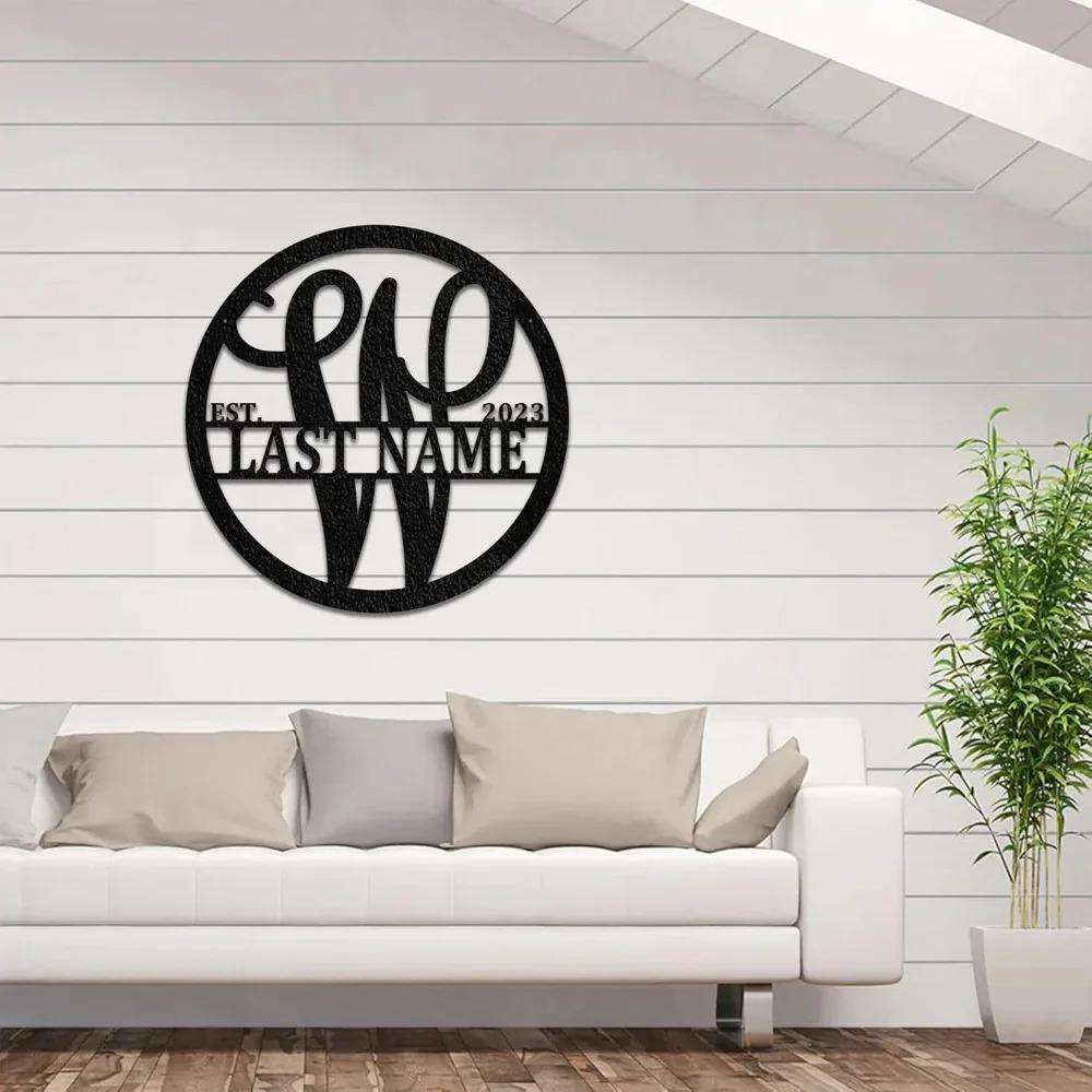 Metal Wall Art Sign Personalized Monogram Initials for Front Door Wedding Anniversary Gift Family Name Outdoor Decoration