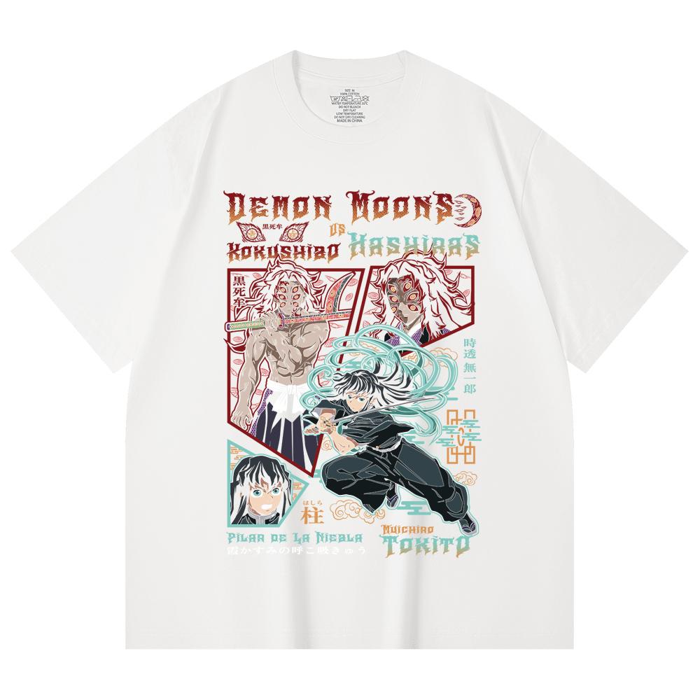 230 Gsm 100% Cotton Demon Slayer V93 Kokushibo x Tokito Print Unisex Heavy Cotton T Shirt