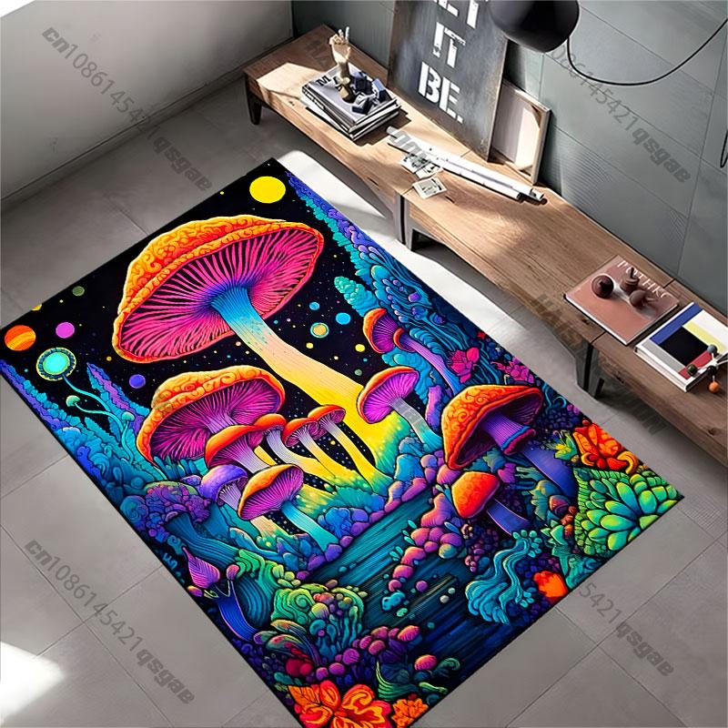 Colorful surreal glowing mushroom landscape carpet Yoga living room room decor children's crawling mat doormat area rug