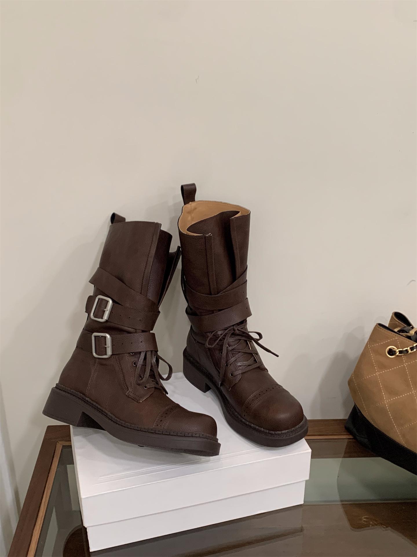 

Thick-soled black British Martin boots women s boots 2025 autumn retro brown Maillard mid-tube knight boots 39