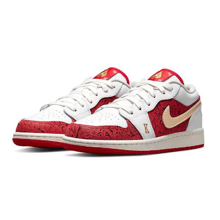 Air Jordan 1 Low SE GS Spades Kids Sneakers White University-Red Metallic-Gold DJ5186-100