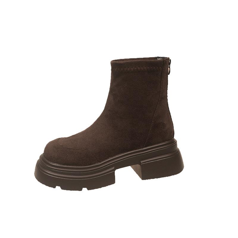 Short boots, cigarette tube, winter black ancient thick-soled Martin boots, women's new thin models, small people