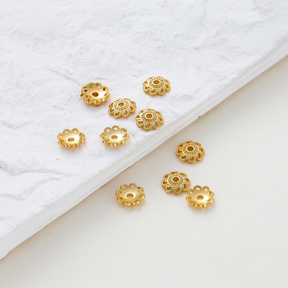 20pcs/lot 14K 18K Gold Color Tibetan Flower Beads Caps Tassel Loose Spacer Tray Beads For DIY Jewelry Making Accessories