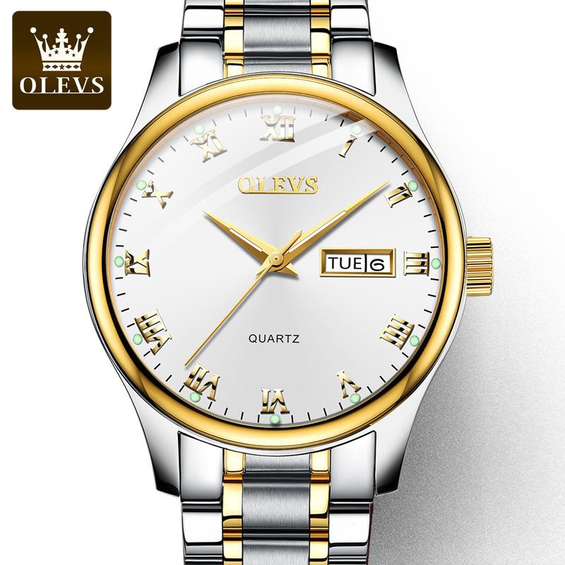 OLEVS Brand Watches Double Calendar Simple Quartz Watch Fashion Waterproof Steel Belt Men's Watch Men's Watch