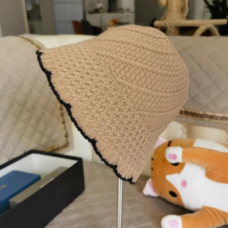 New Winter Hat Ins Wind Japanese Bucket Hats Korean Version Cute Knitted Hats Wool Bucket Hat For Women Mother Mum Gift