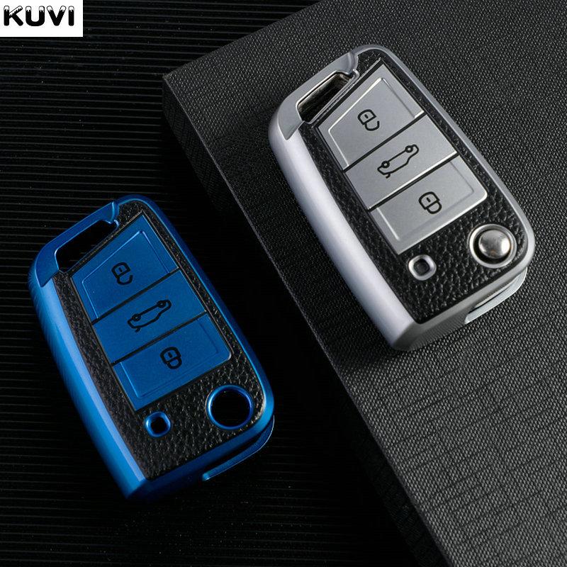 Für Volkswagen VW Polo Golf7 MK7 Tiguan für Skoda Octavia Kodiaq Karoq für Seat Ateca Autoschlüsseletui Abdeckung Tasche Schlüsselanhänger Schutz