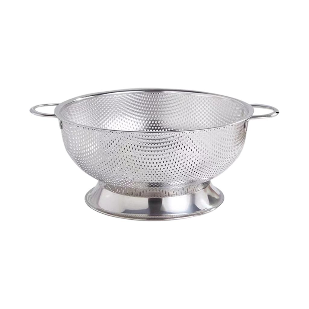 Stainless Steel Thickened Double Handle Colander Drain Basket Hanging Basket Kitchen Vegetable Fruit Basket Elevated Base Strainer