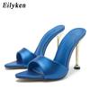 Fashion Eilyken Summer Slippers Design Strange Women Mule Thin Heels Sandals Flip Flops Pointed Toe Slides Party Shoes
