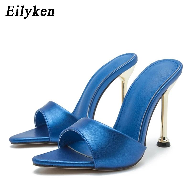 Fashion Eilyken Summer Slippers Design Strange Women Mule Thin Heels Sandals Flip Flops Pointed Toe Slides Party Shoes