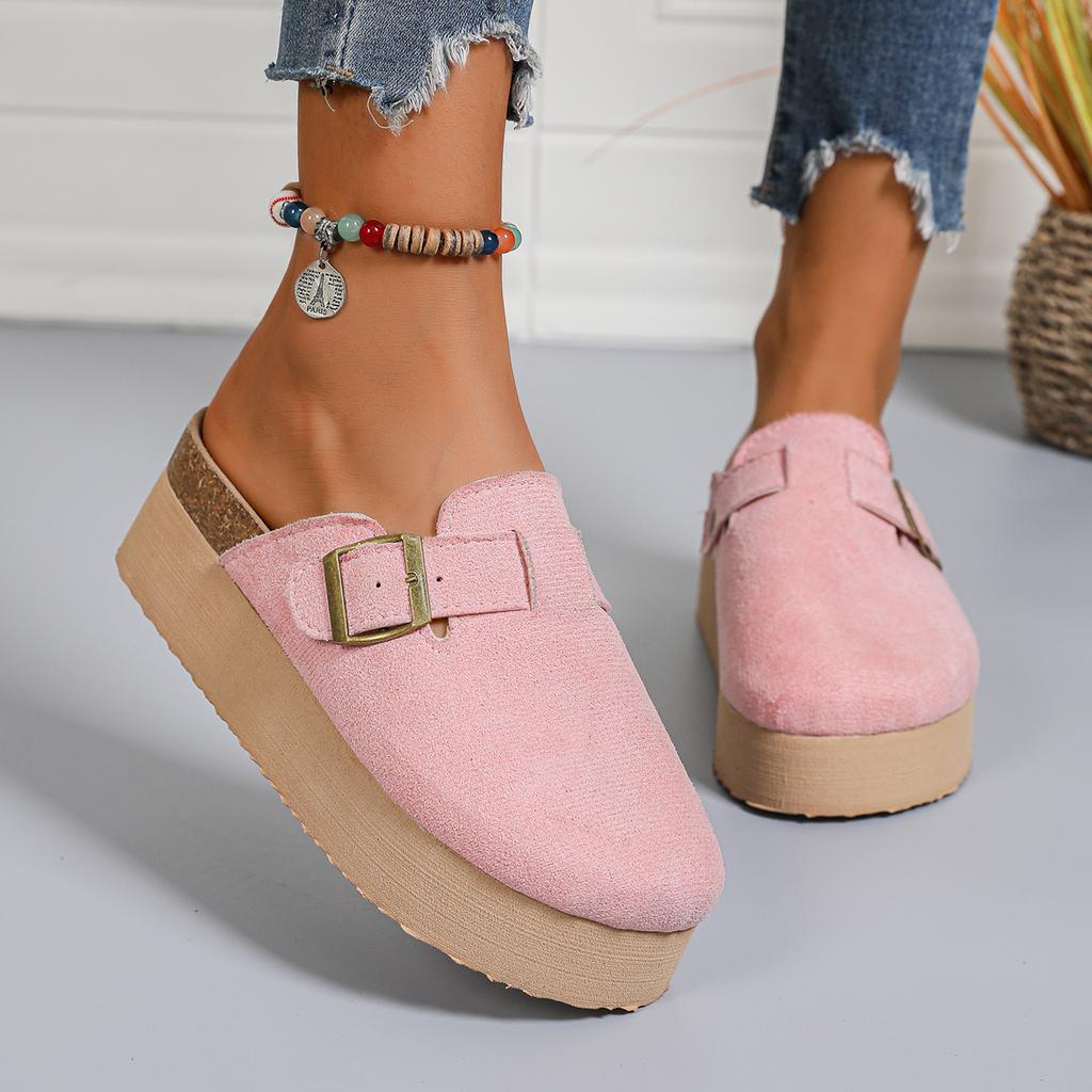 Fashion Women Mules Shoes Retro Style Rubber Sole Sandals 2025 New Slip-On Slippers Fashionable Thick Heel Slippers Women Slides Women