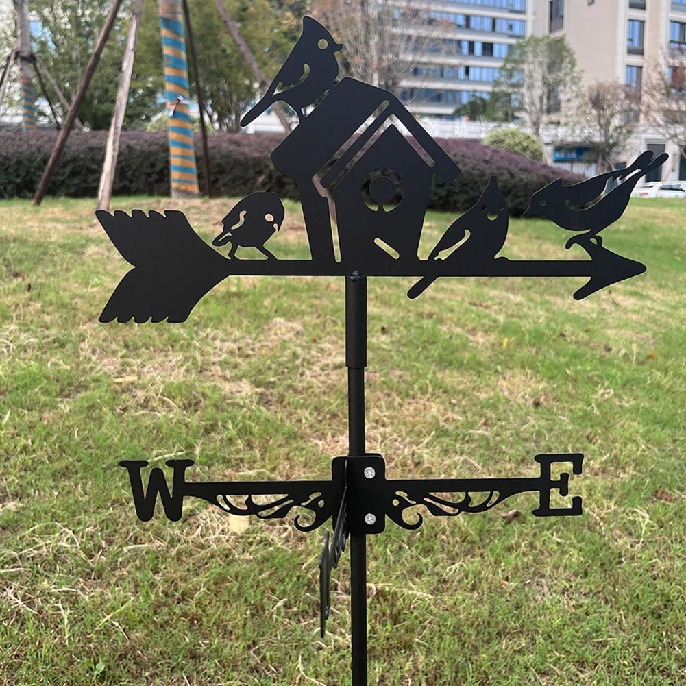Easy Install Wind Vane Rustic Iron Birdhouse Wind Vane with Ground Stake Outdoor Garden Weather Vane for Lawn Decoration