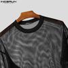 INCERUN Men Crew Neck Long Sleeve Hollow Mesh Sheer Casual Tops T-shirts