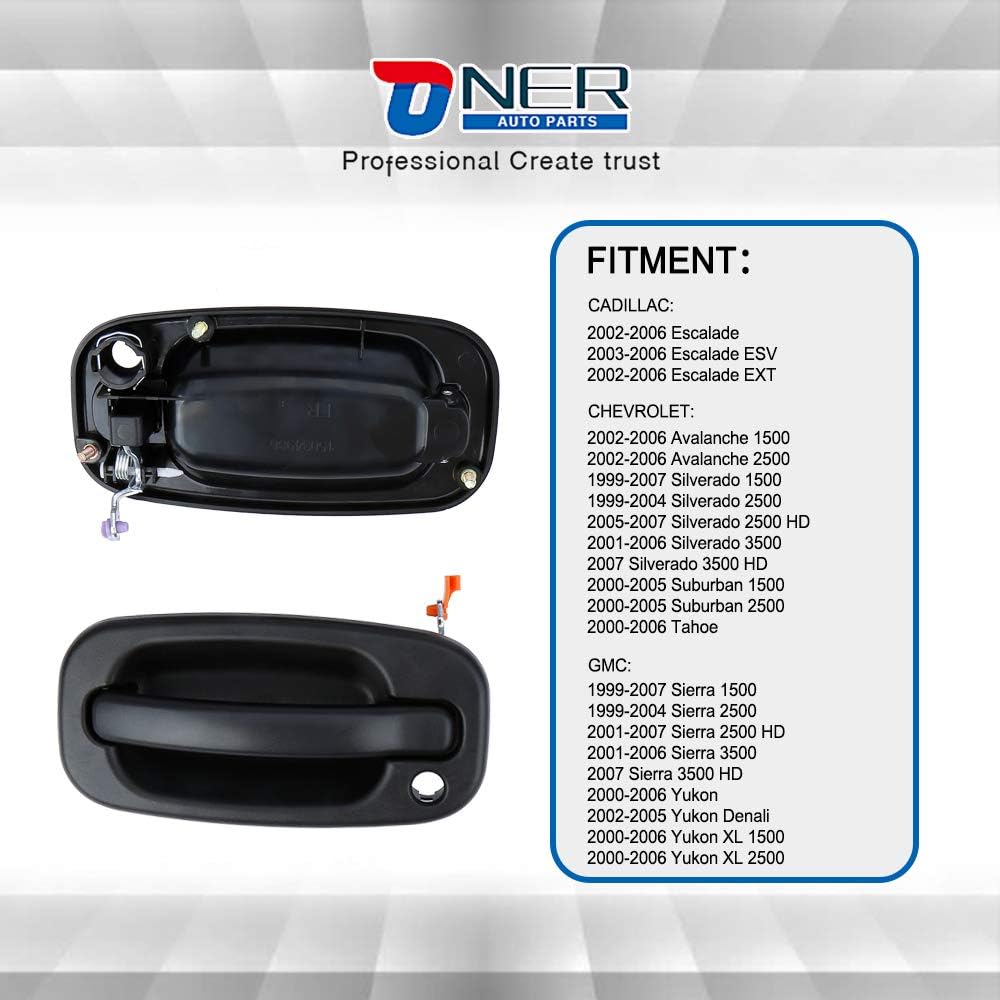 ONER Left and Right Pair of Black Exterior Door Handles, Fit for 1999-2007 Chevy Silverado,GMC Sierra 2002-2006 Cadillac