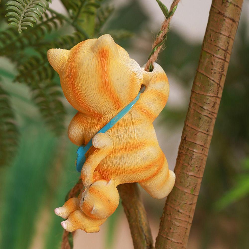 Cute Pig Statue Pendant Cartoon Miniatures Figurine Crafts Cat Climbing Vine Pendant  Outdoor