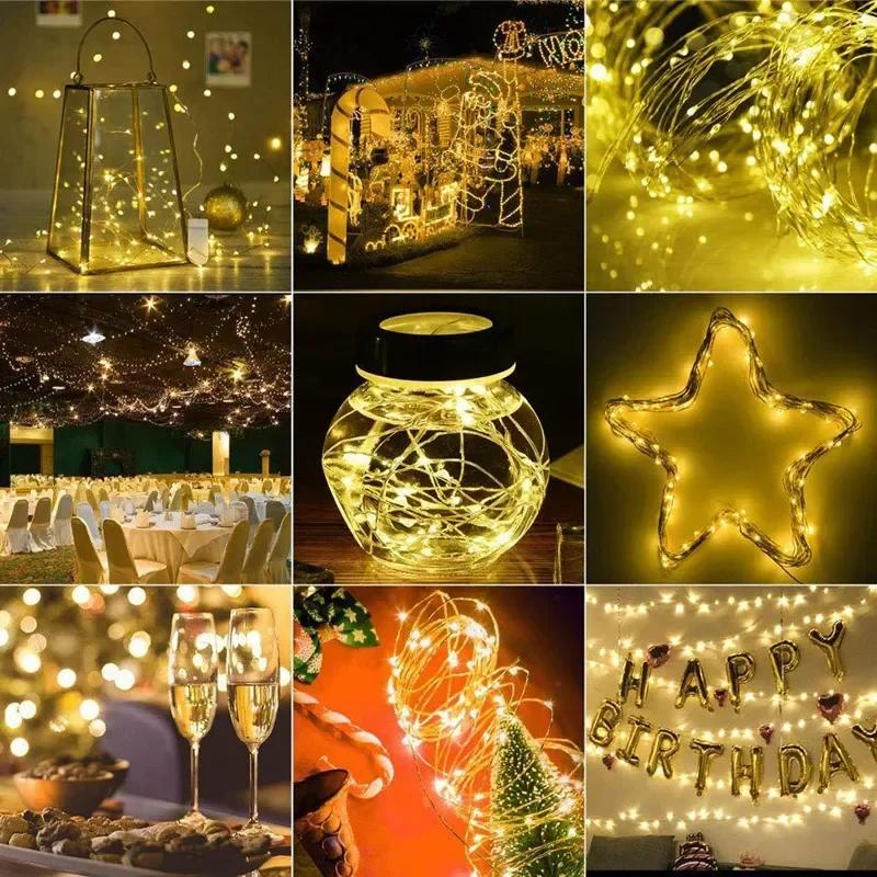 Solar Outdoor Lights LED Fairy Garland Copper Wire Light for Christmas Party Waterproof String Lights Garden Wedding Decorations