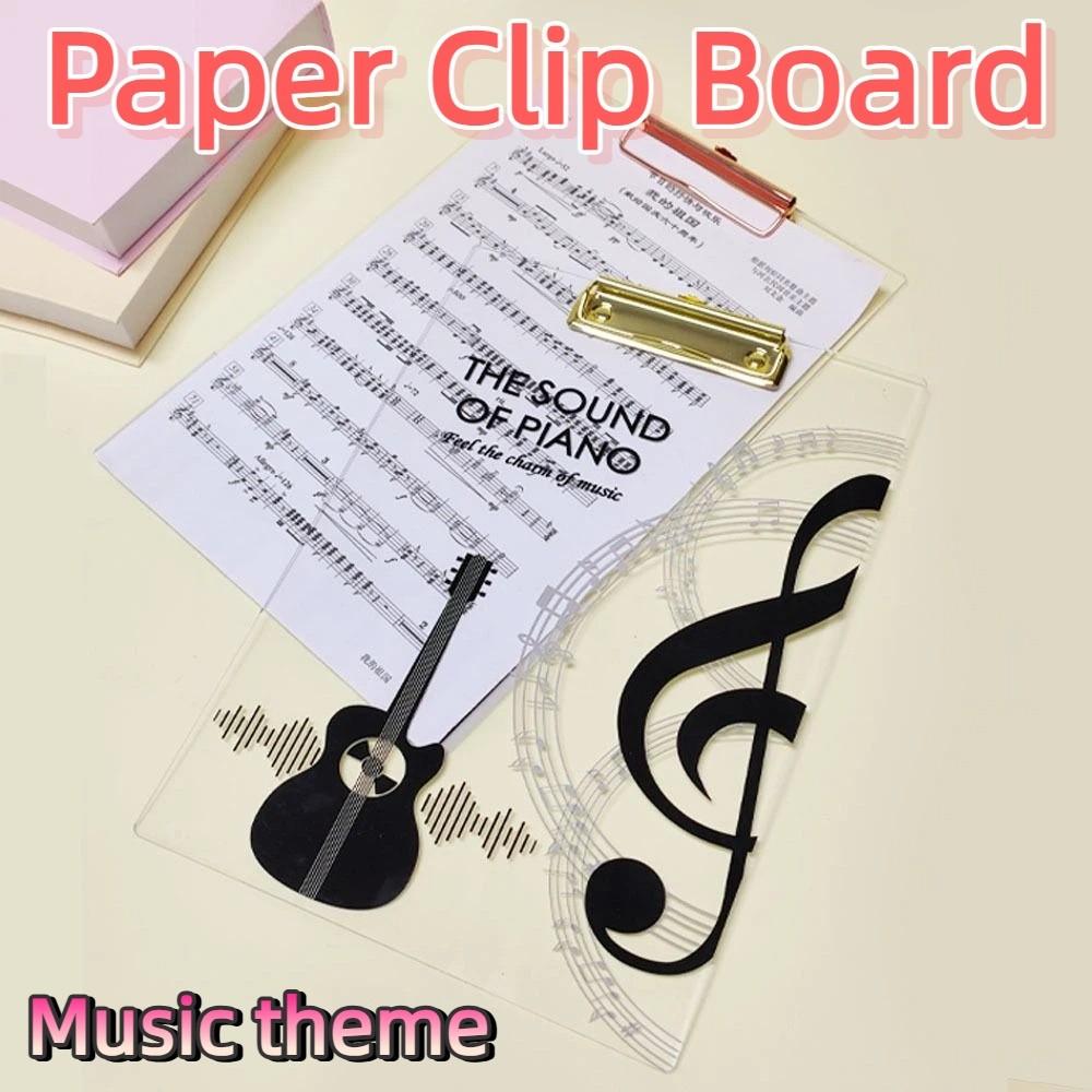 Music Theme Paper Clip Board Transparent Thickened Writing Clipboard Creative Portable Document Holder School Office Supplies