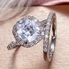 Trendy Bridal Sets For Women Luxury Cubic Zirconia 2Pcs Engagement Wedding Rings Fashion Design Jewelry