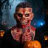 Realistic Brain Flesh Details Scary Zombie Head Masque, Adults Horror Latex Full Hood Coverage Face Masque Creepy Skeleton Halloween Costume