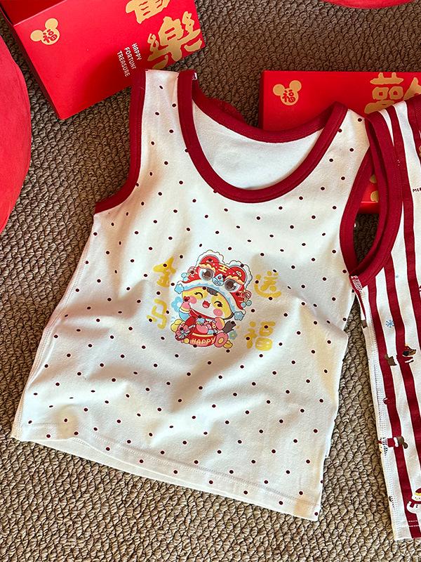 An Meiya Red Vest - Children's Chinese New Year Cotton Homewear