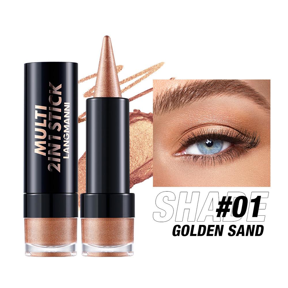 2 IN 1 Bullet Pearlescent Eye Shadow Pen Pointed Eyeliner Stick Caramel Brown Black Eyeshadow Makeup Silky Smooth Waterproof Lasting Eyeshadow