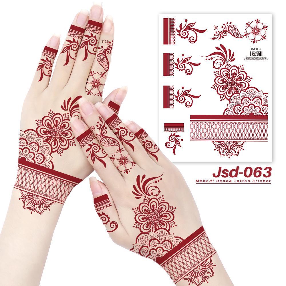 

Rika New Vermilion Lace Henna Tattoo Sticker - Waterproof & Disposable for Back of Hand 158x120 mm