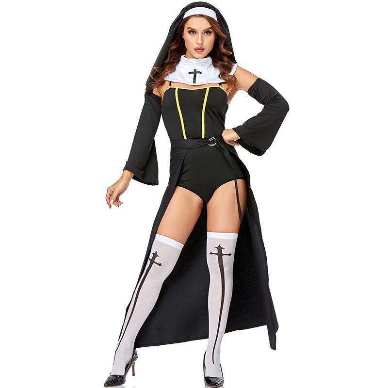 Halloween costume priest cross nun costume 2d adult female cosplay uniform