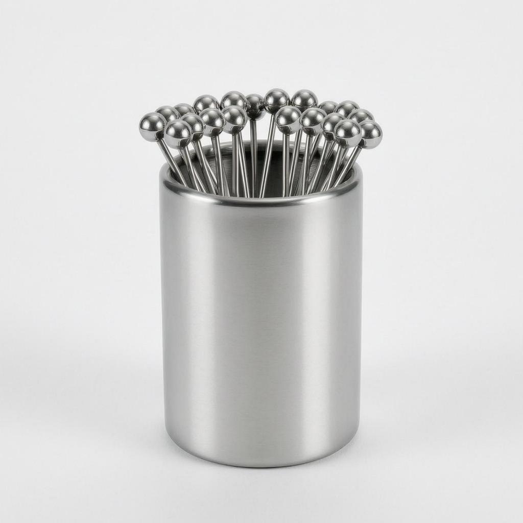 Stainless Steel Pick Holder Set Cylindrical Cocktails Open Top