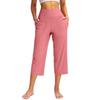 women's High Waist Solid Color Capris Wide Leg Pants Casual Pocket Yoga Cropped Trousers