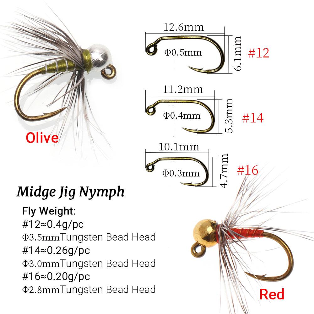 6PCS Tungsten Beadhead Midge Jig Nymph Fast Sinking Fly Fishing Lure for Trout Grayling Euro Nymphing